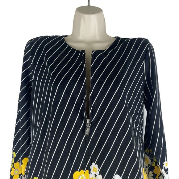 Bob Mackie Diagonal Stripe Multi-Floral Ponte Knit Jacket Gray Size S - Picture 3 of 7